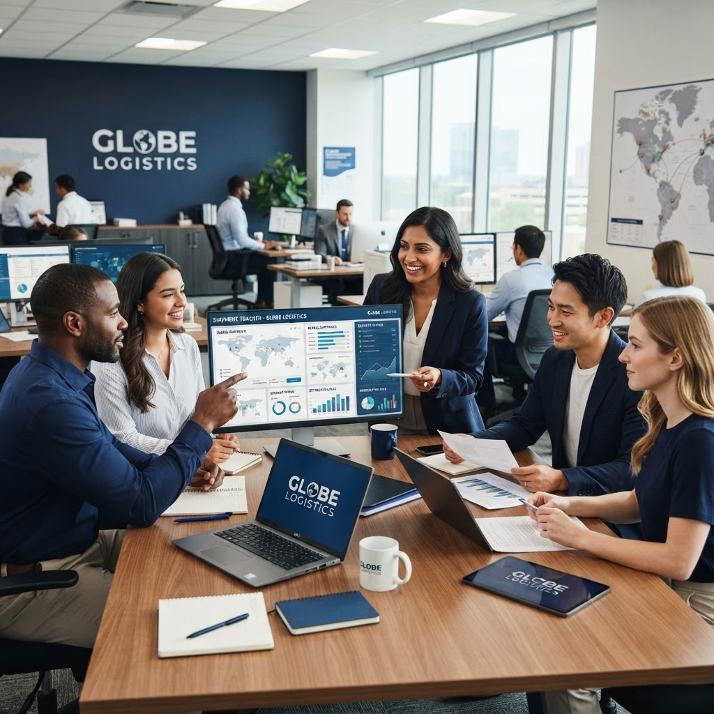 Team organising digital trade and shipment records